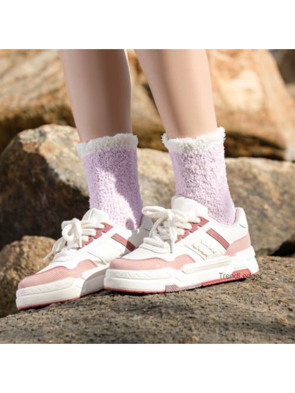 Fuzzy Slipper Socks Non Slip Grips Polyester Spandex Warm Winter - Picture 5 of 6